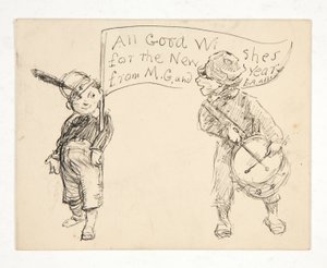 Skizze für eine Grußkarte: Alle guten Wünsche für das neue Jahr von M.G. und E.A. Abbey von Edwin Austin Abbey