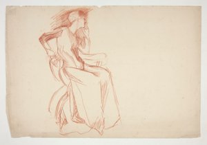 Skizze einer sitzenden weiblichen Figur - nicht identifizierte Illustration von Edwin Austin Abbey