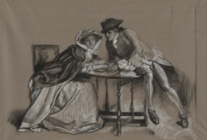 Studie. Dame und Herr im Gespräch über einen Tisch von Edwin Austin Abbey