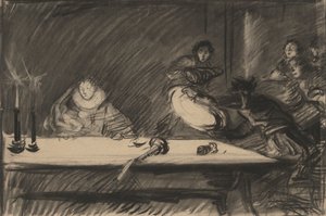 Studie für Petruchio kippt den Teller um - Akt IV, Szene I, Der Widerspenstigen Zähmung von Edwin Austin Abbey