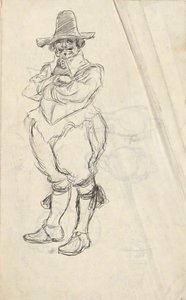 Studie eines Mannes in niederländischer Tracht des XVII. Jahrhunderts - nicht identifiziert. Studien auf der Rückseite