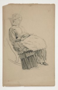 Studie einer älteren Frau im Schaukelstuhl, lesend von Edwin Austin Abbey