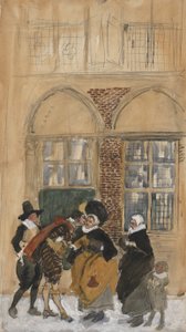 Studie einer Figurenszene im niederländischen Kostüm des 17. Jahrhunderts, möglicherweise Neu-Amsterdam von Edwin Austin Abbey