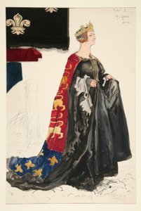 Die Königin (in Schwarz), Kostümentwurf für Henry Irving