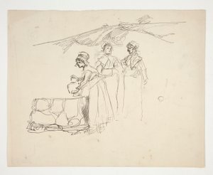 Drei Frauen an einem Brunnen - nicht identifizierte Illustration von Edwin Austin Abbey