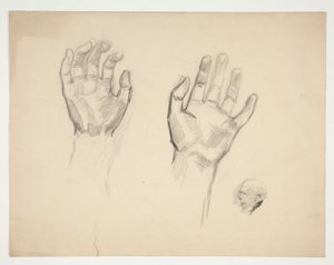 Zwei Skizzen: Skizze von zwei Händen; Skizze eines alten Mannes im Profil von Edwin Austin Abbey