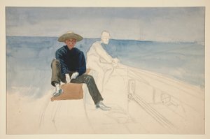 Unvollendete Zeichnung von zwei Männern beim Segeln von Edwin Austin Abbey