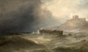 Brigg treibt an Land vor Bamborough, Northumberland, 1875 von Edwin Hayes