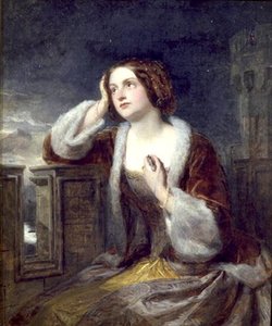 Catherine Seyton schaut von den Zinnen von Loch Leven, ca. 1840