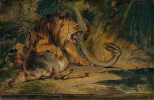 Löwe verteidigt seine Beute von Edwin Landseer