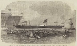 Stapellauf der neuen Yacht Ihrer Majestät, der Victoria und Albert, in der königlichen Werft von Pembroke