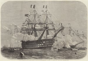 Die Cherbourg-Feste, Ihre Majestät besucht den Kaiser und die Kaiserin an Bord der Bretagne von Edwin Weedon