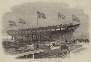 Der Stapellauf der griechischen Fregatte Amalia in Northfleet von Edwin Weedon