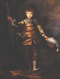 Porträt eines jungen Jungen, der in einem Wald tanzt von Eglon Hendrick van der (attr. to) Neer