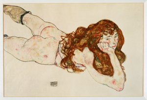 Am Bauch liegender weiblicher Akt von Egon Schiele