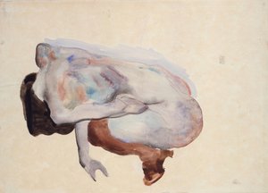 Kauernder Akt in Schuhen und schwarzen Strümpfen, Rückansicht, 1912 von Egon Schiele