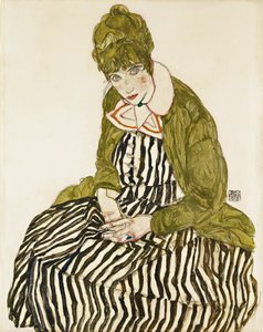 Edith Schiele im gestreiften Kleid, sitzend von Egon Schiele