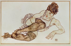 Frau mit braunen Strümpfen von Egon Schiele