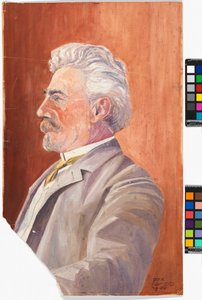 Leopold Czihaczek im Profil vor rotem Hintergrund