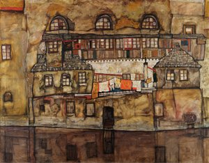 Häuserwand am Fluss von Egon Schiele