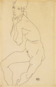 Sitzender weiblicher Akt mit Hand am Kinn von Egon Schiele