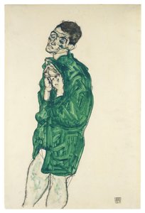 Selbstporträt im grünen Hemd mit geschlossenen Augen, 1914 von Egon Schiele