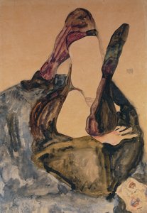 Frau mit erhobenem Bein und lila Strümpfen, 1911