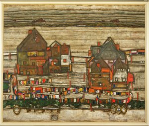 Zwei Häuserblöcke mit Wäscheleinen oder: Vorstadt von Egon Schiele