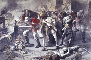 Britische und indische Truppen plündern den Kaisarbagh während der Eroberung von Lucknow im März