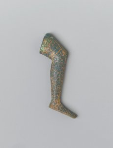 Kleine blaugrüne undurchsichtige Glas-Menschenbein von einer Einlegefigur von Egyptian