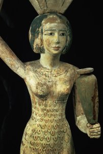 Weibliche Opferträgerin mit einer Wasserkrug in der Hand und einem Gefäß auf dem Kopf, Ägyptisch, Mittleres Reich, ca. 1950 v. Chr. (Detail)
