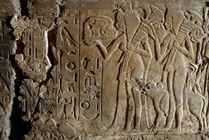 Basrelief aus dem Grab von Maia, Amme von Tutanchamun, Saqqara, Ägypten, ägyptische Zivilisation, Neues Reich, Dynastie XVIII, Detail von Egyptian 18th Dynasty