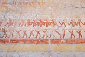 Basrelief von Hatschepsuts Reise ins Land Punt (Somalia), Tempel der Hatschepsut von Deir Al Bahari, Luxor, Ägypten