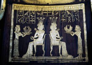 Stuhllehne mit Darstellung der Prinzessin Sitamon, Grab von Yuya, Tal der Könige, Ägypten, ägyptische Zivilisation, Neues Reich, Dynastie XVIII