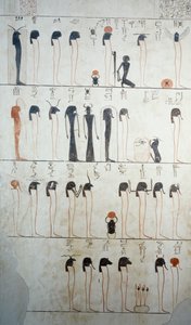 Darstellung der Litanei des Ra, Detail der Fresken in der Grabkammer des Grabes von Thutmosis III., Tal der Könige, Luxor, Theben (Unesco-Welterbeliste)