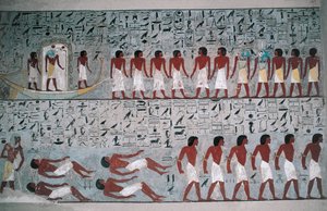 Ägypten, Luxor, Tal der Könige, Grab von Horemheb, Wandmalerei von Egyptian 18th Dynasty