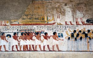 Ägyptische Antike: „Opferträger und Trauernde“ Fresko aus dem Grab des Wesirs Ramose (18. Dynastie). Luxor, Westufer, Tal der Adligen Ägypten