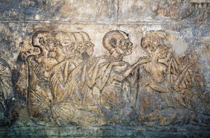 Fremde Gäste überreichen Geschenke an Königin Nofretete, Basrelief aus dem Grab von Merire, Nekropole von Tell el-Amarna, Ägypten, ägyptische Zivilisation, Neues Reich, Dynastie XVIII