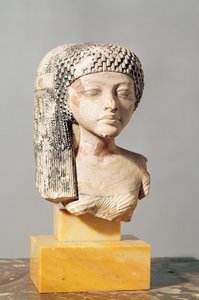 Kopf einer Prinzessin aus der Familie von Echnaton, Neues Reich (bemalter Kalkstein)
