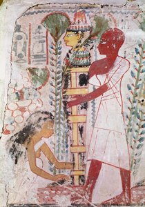 Vorbereitung einer Mumie für eine Reinigungszeremonie, aus einem Grab in Theben, Neues Reich von Egyptian 18th Dynasty