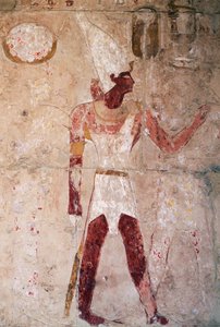 Relief, das Thutmosis III. mit der Krone Unterägyptens zeigt, Totentempel der Königin Hatschepsut, Deir el-Bahari, Thebanische Nekropole
