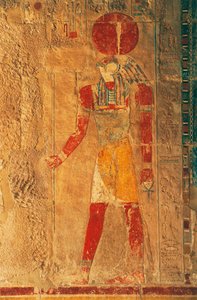 Relief mit Ra Horakhty, Totentempel von Hatschepsut, Deir el-Bahari, Thebanische Nekropole (UNESCO-Welterbeliste)