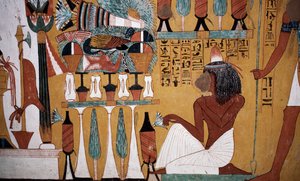 Wandmalerei, Grab von Sennedjem, Tal der Könige, Luxor, Theben (UNESCO-Welterbestätte)