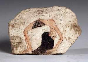 Eine Akrobatentänzerin, Ostrakon. Kalkstein, ca. 1295-1186 v. Chr.