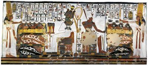 Ägypten, Theben, Luxor, Tal der Königinnen, Grab von Nefertari, Anbau an die Vorkammer, Wandmalereien, Königin opfert vor Osiris und Atum