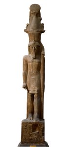 Ägyptische Antiquität: Statue des Pharaos Sethi II (1200-1194 v. Chr.) der 19. Dynastie im rosa Gres, trägt ein Zepter mit dem Symbol des Gottes Amon. Ägyptisches Museum von Turin von Egyptian 19th Dynasty
