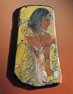 Fragment einer Malerei auf Zitronenholz, die einen Priester während einer Beerdigungszeremonie darstellt, aus Ägypten, Deir el-Medina
