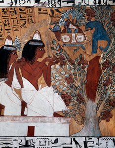 Göttin Isis, erscheint Sennedjem und seiner Frau im heiligen Sykomore, Grab von Sennedjem, auch bekannt als TT1-Grab, aus der Regierungszeit von Ramses II, Deir el-Medina, Thebanische Nekropole, Ägyptische Zivilisation, Neues Reich, Dynastie XIX von Egyptian 19th Dynasty