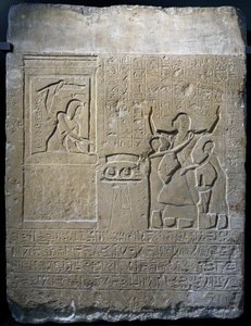 Hormin, Chef des Harems des Königs, belohnt mit Goldketten von Seti I., Kalksteinstele von Egyptian 19th Dynasty