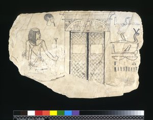 Ostrakon, Neues Reich, um 1295-1186 v. Chr. (bemalter Kalkstein)